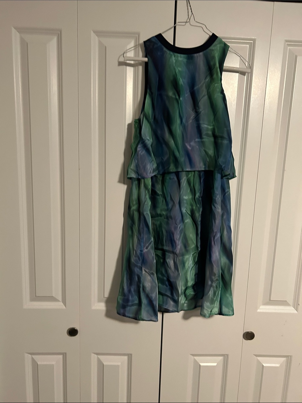 Armani Exchange Blue and Green Layered Sleeveless Dress